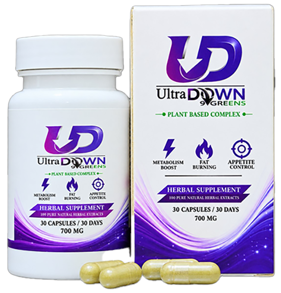 عبوة وعلبة Ultra DOWN Greens مع الكبسولات
